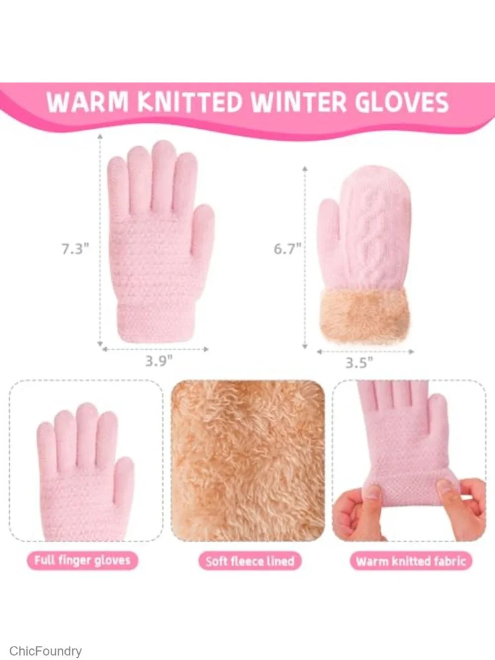 Kids Winter Hat Gloves Scarf Set Fleece Lining Knit Mittens Neck Warmer